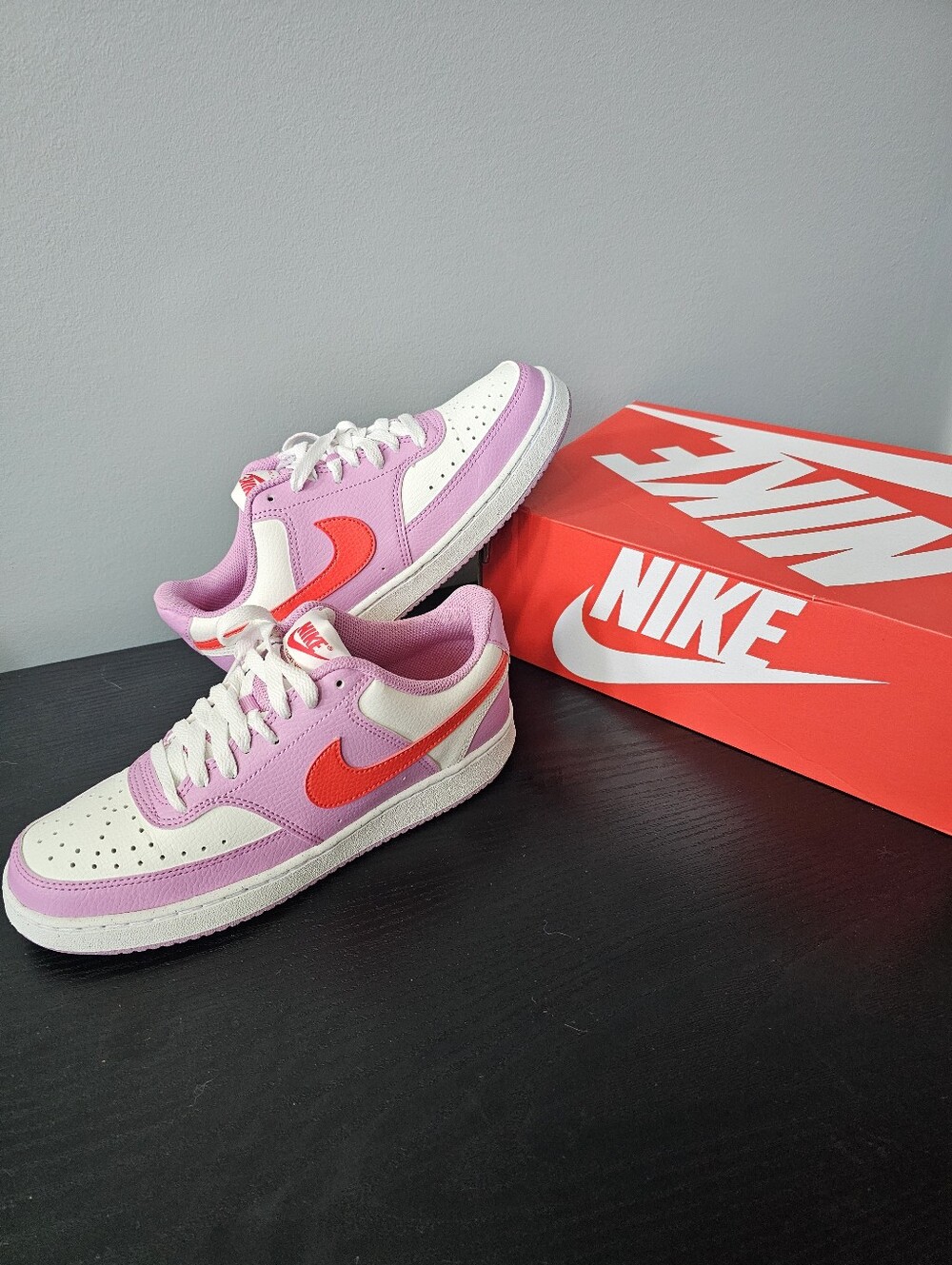 Nike Women's Lavender and Red Low-Top Sneakers with White Panels